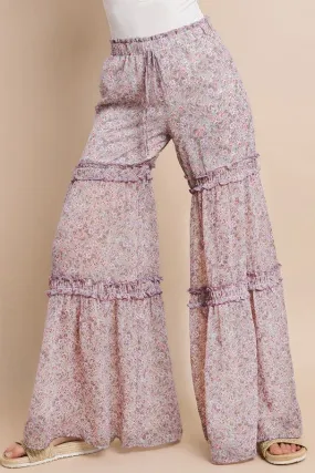 Wisteria Lane Chiffon Floral Print Palazzo Pants - Lavender