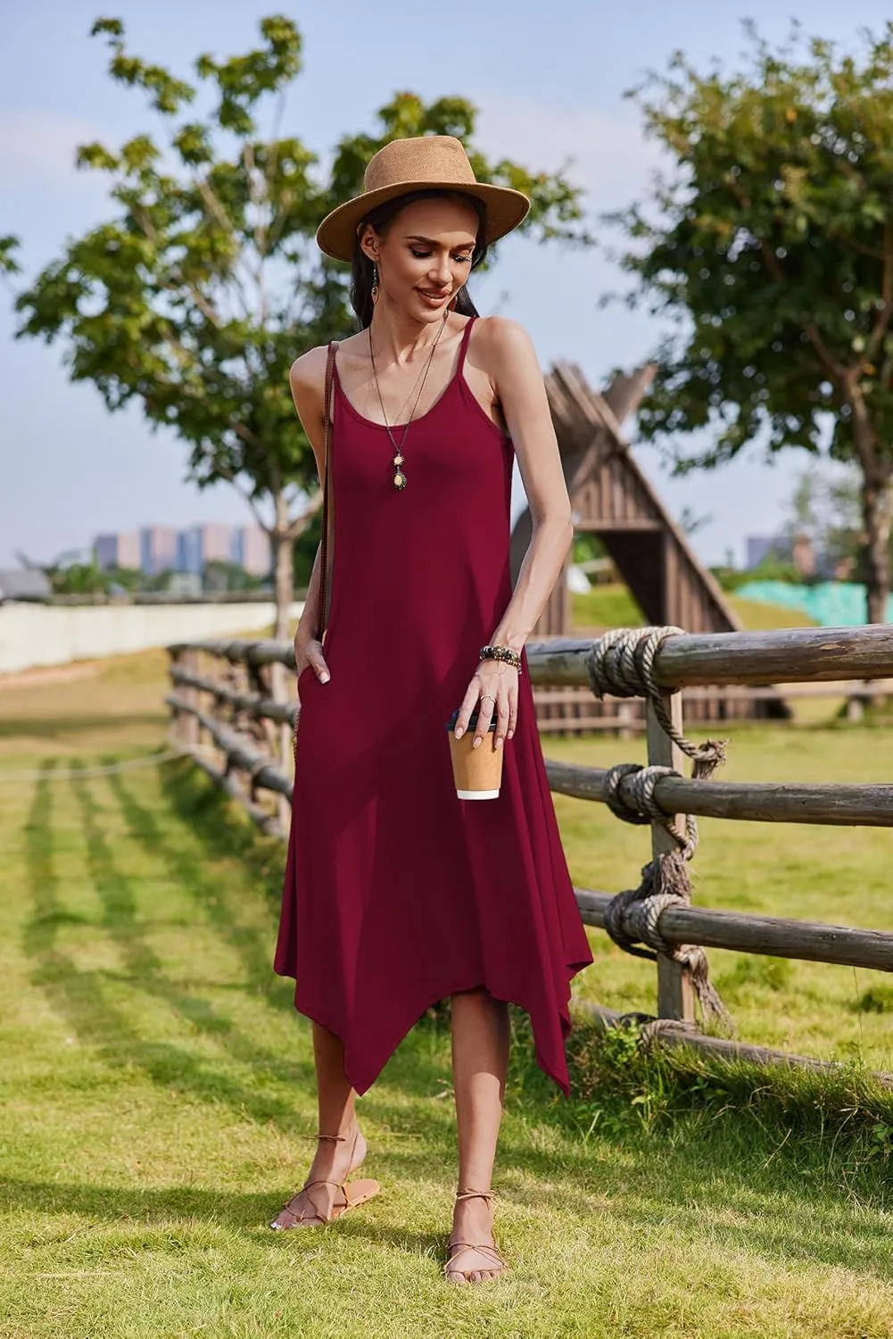 Zeagoo Women Midi Dress Bohemian Beach Cover Up Dress