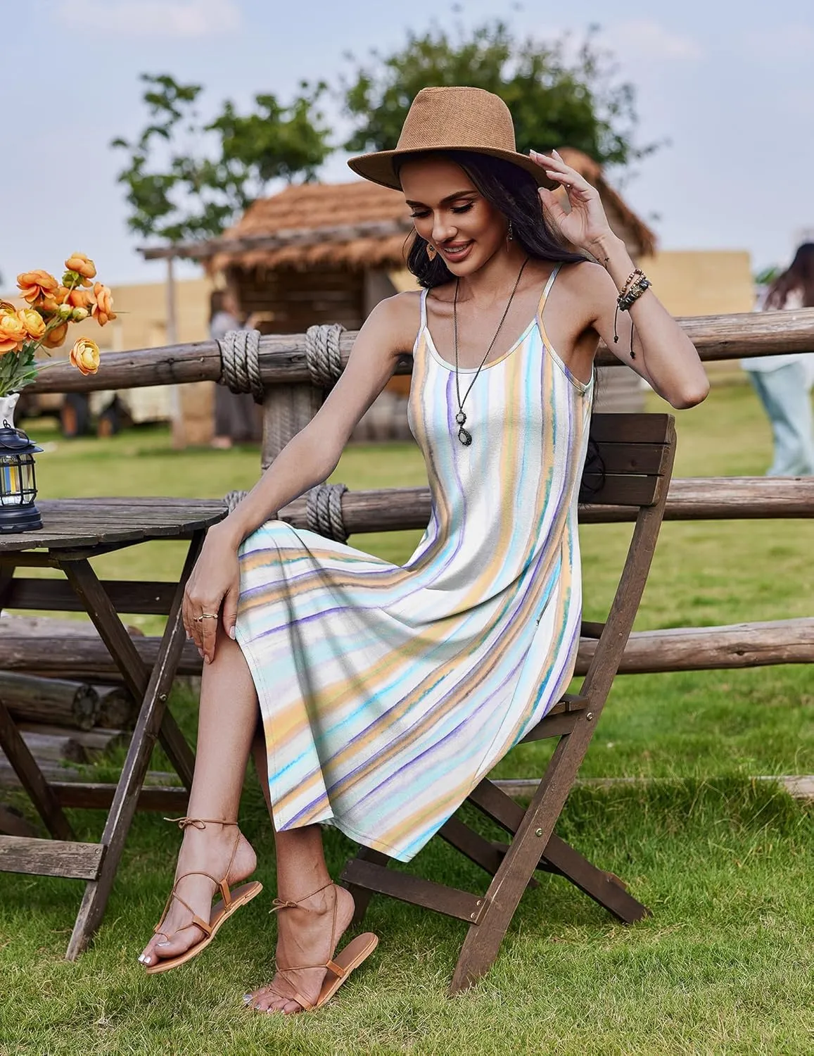 Zeagoo Women Midi Dress Bohemian Beach Cover Up Dress