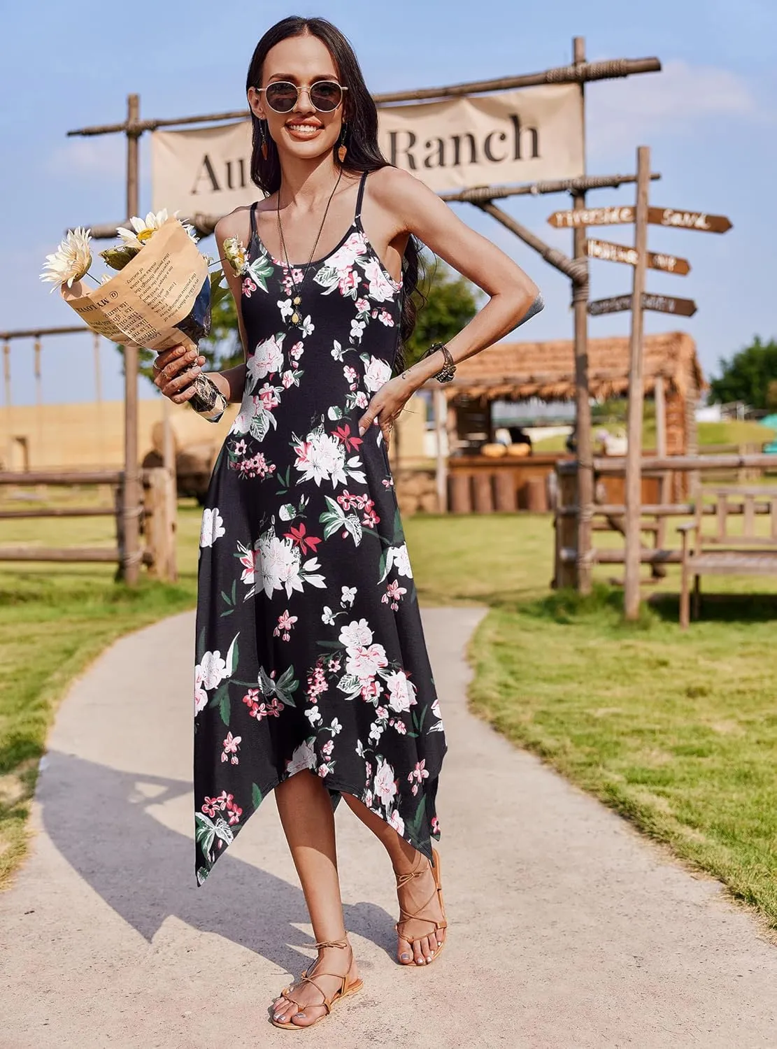 Zeagoo Women Midi Dress Bohemian Beach Cover Up Dress