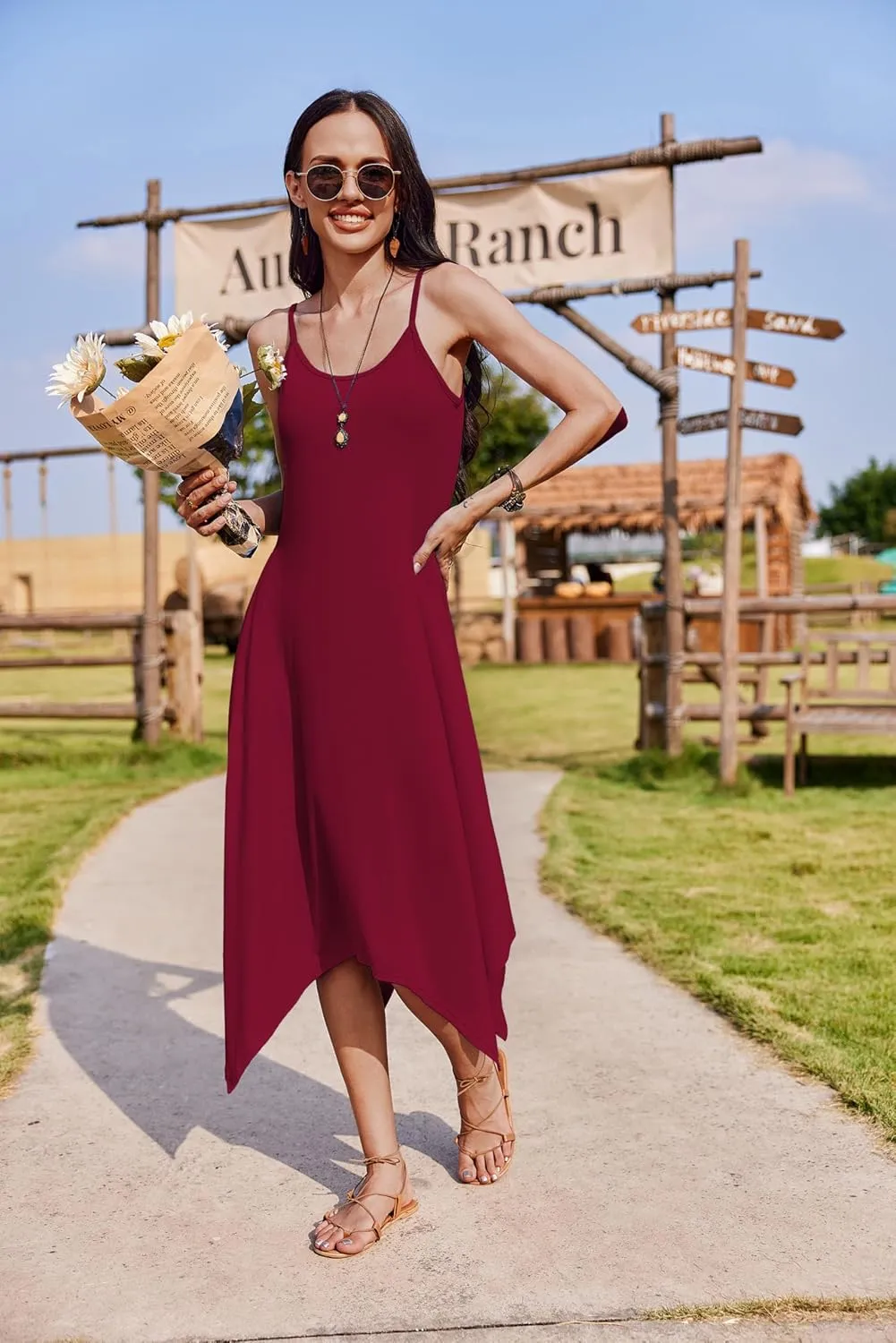 Zeagoo Women Midi Dress Bohemian Beach Cover Up Dress