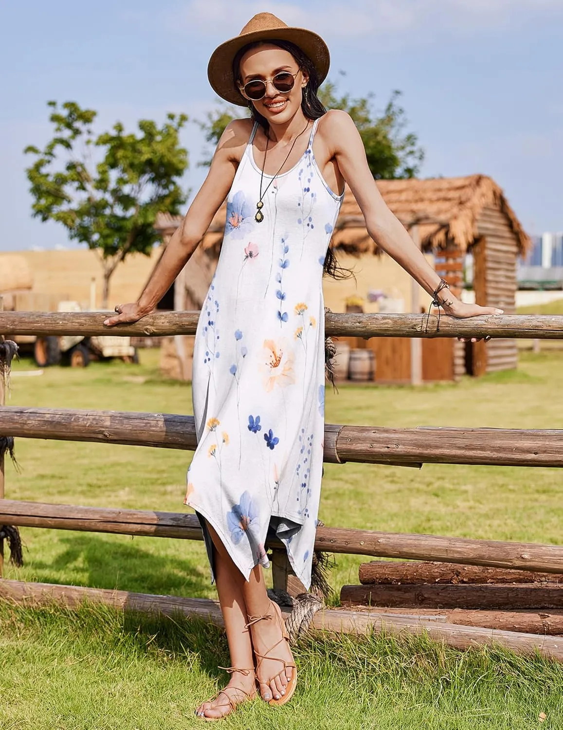 Zeagoo Women Midi Dress Bohemian Beach Cover Up Dress