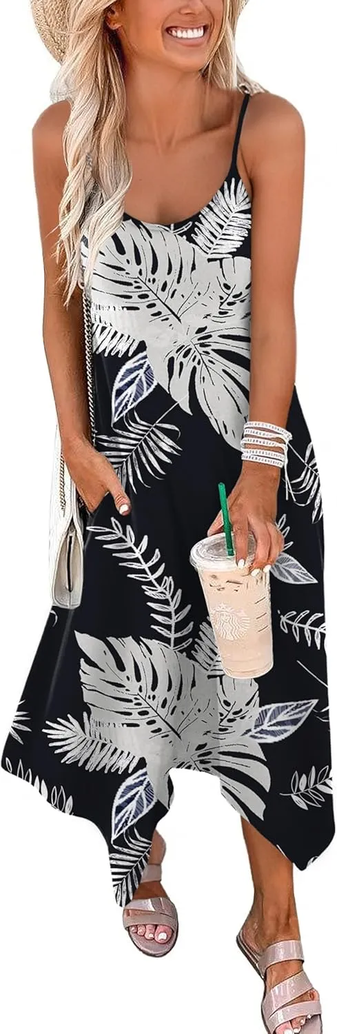 Zeagoo Women Midi Dress Bohemian Beach Cover Up Dress