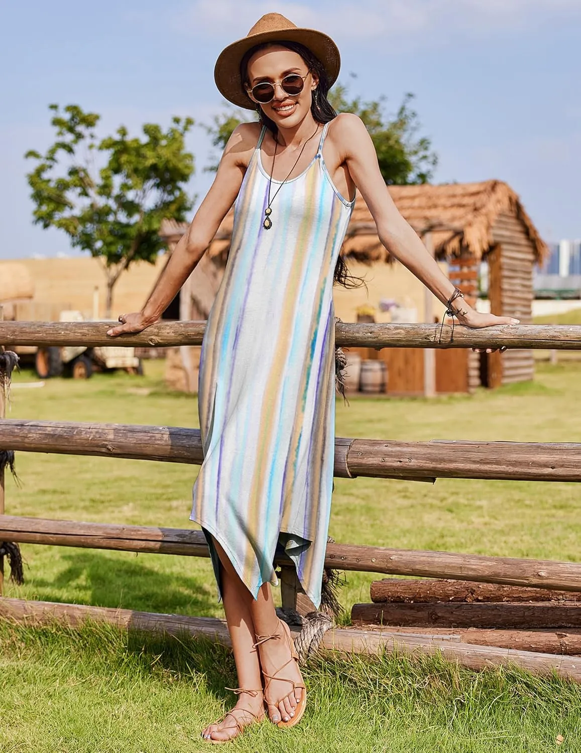 Zeagoo Women Midi Dress Bohemian Beach Cover Up Dress