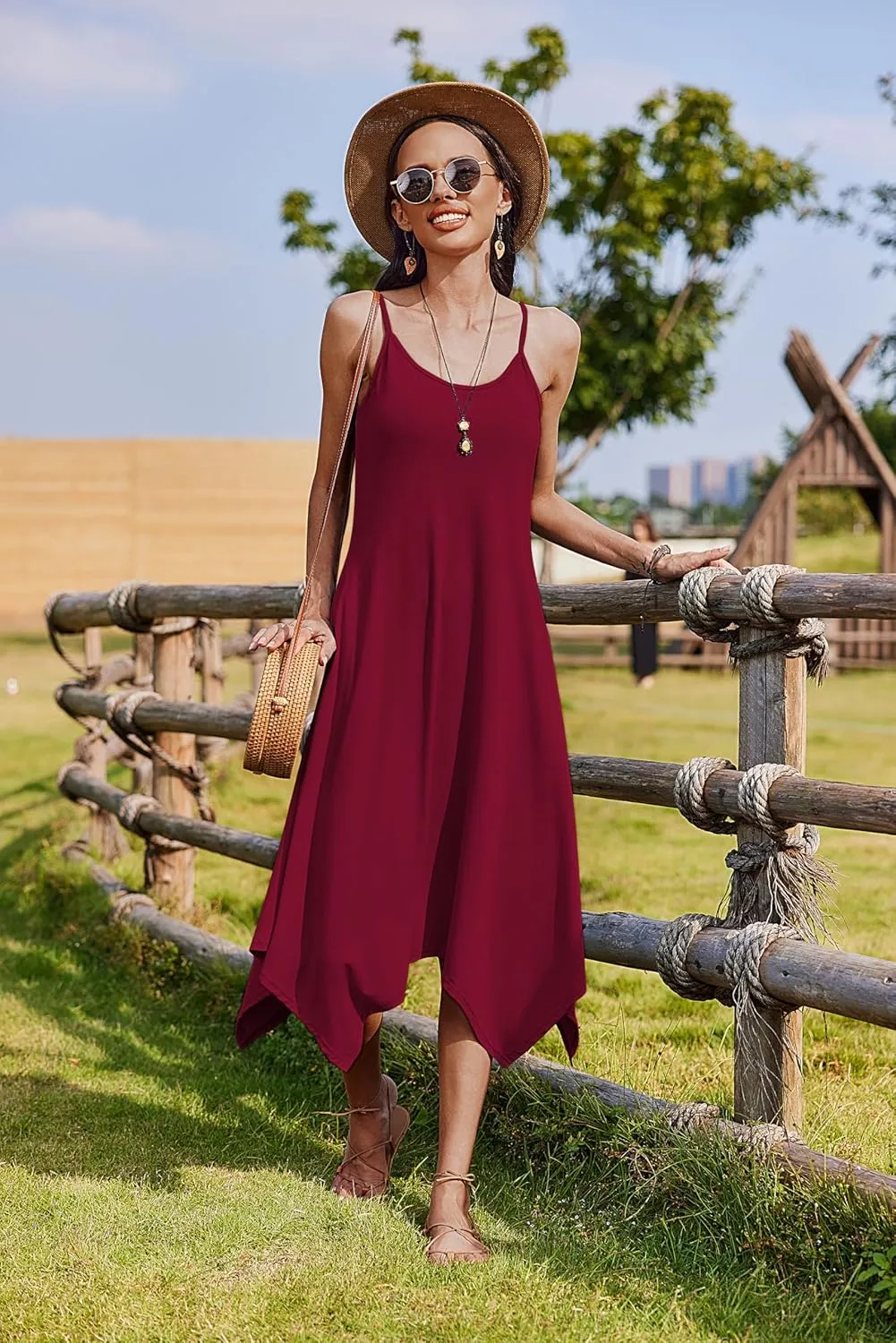Zeagoo Women Midi Dress Bohemian Beach Cover Up Dress