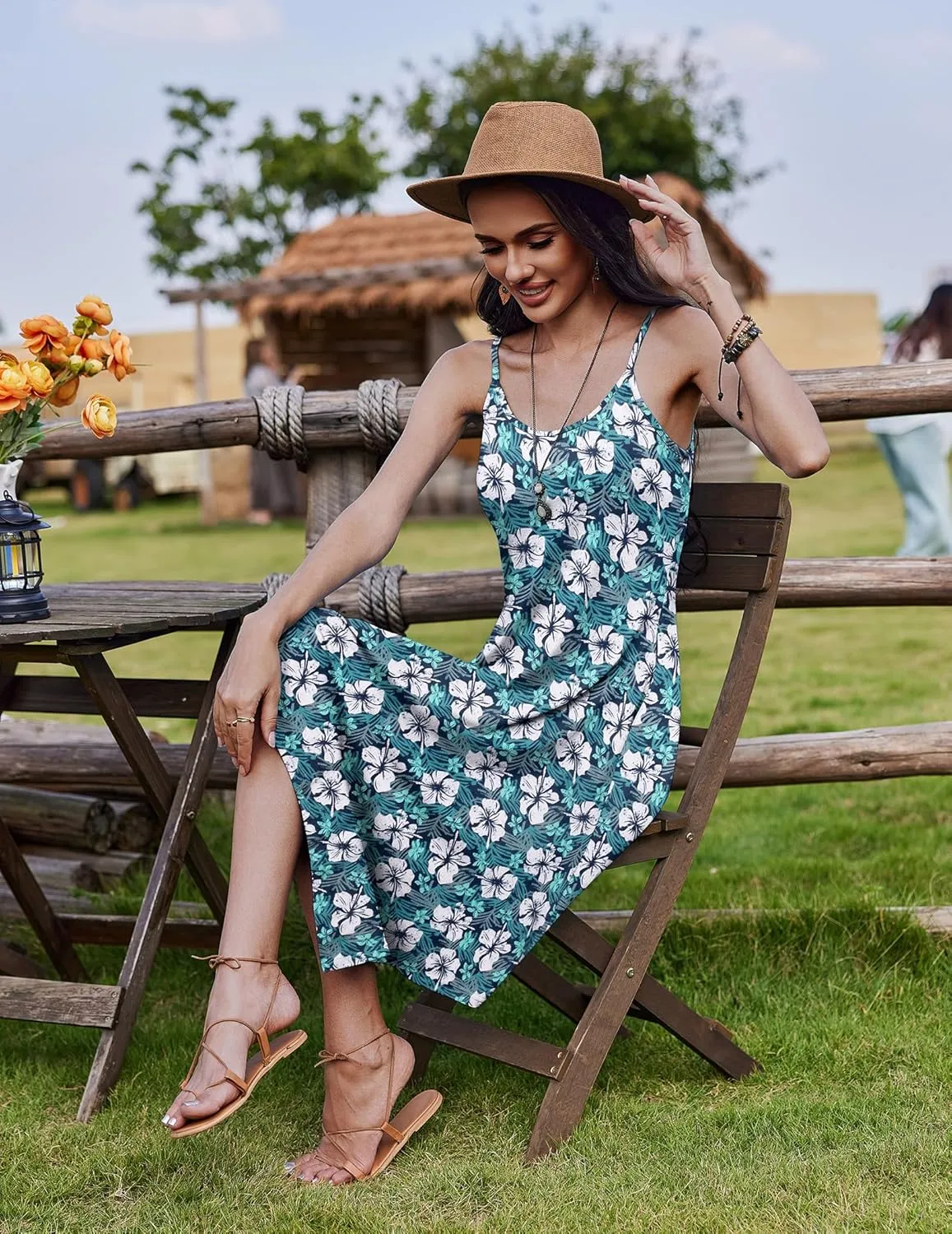 Zeagoo Women Midi Dress Bohemian Beach Cover Up Dress