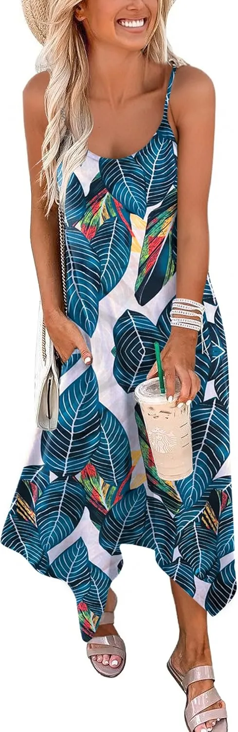 Zeagoo Women Midi Dress Bohemian Beach Cover Up Dress
