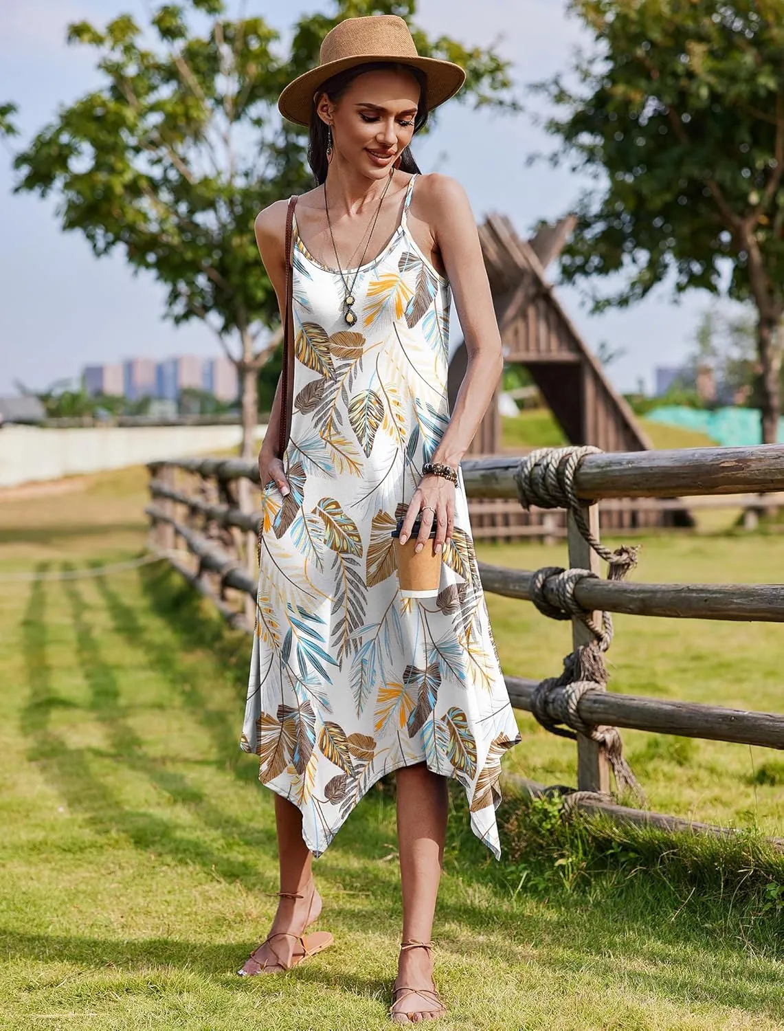 Zeagoo Women Midi Dress Bohemian Beach Cover Up Dress