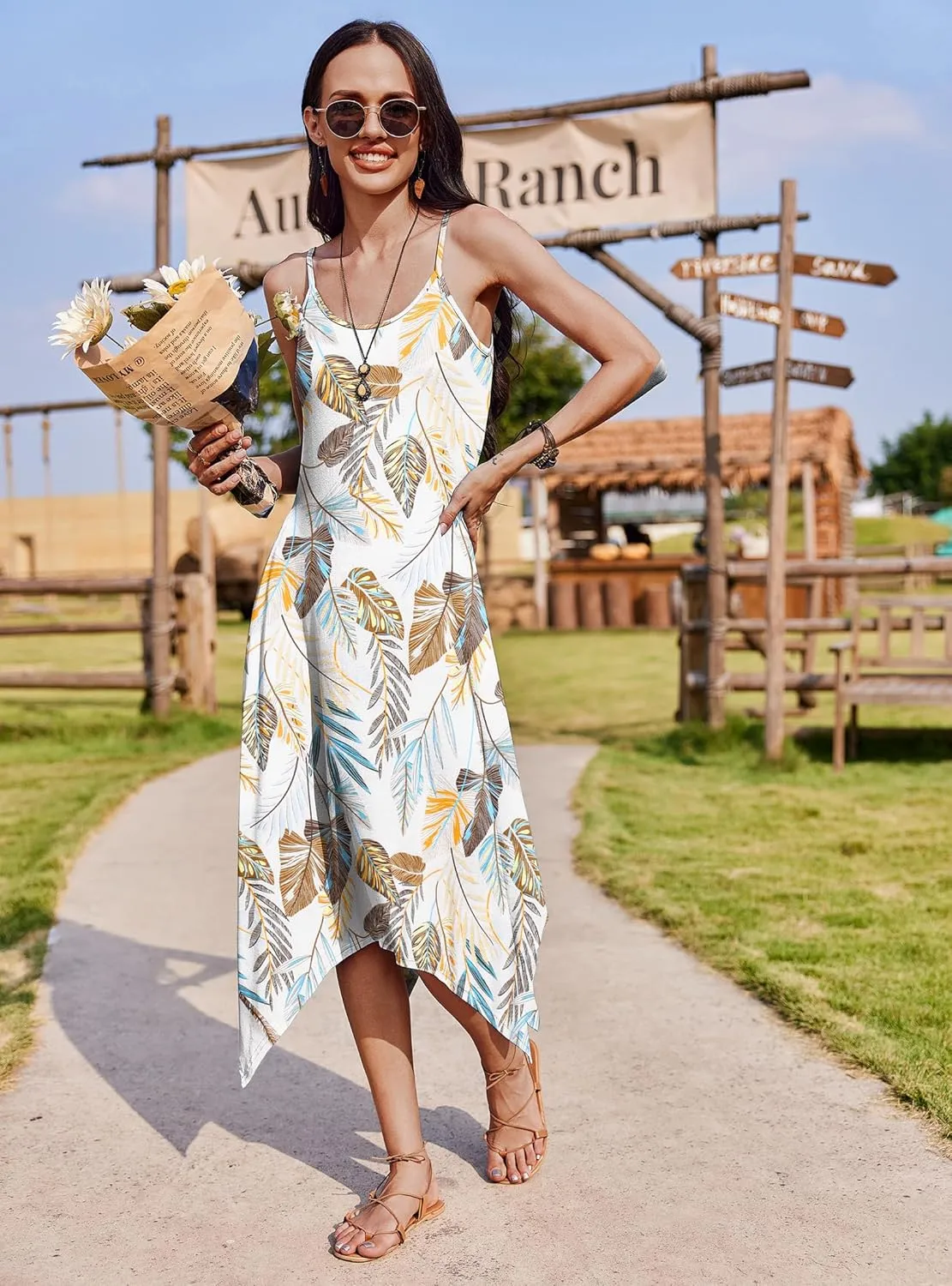 Zeagoo Women Midi Dress Bohemian Beach Cover Up Dress
