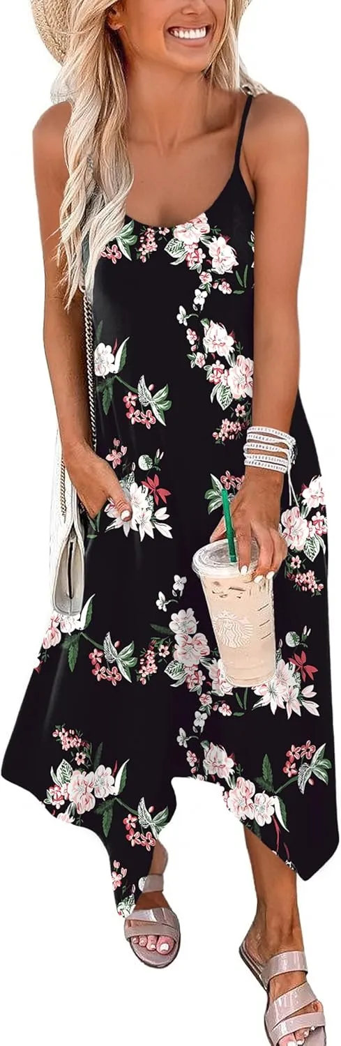 Zeagoo Women Midi Dress Bohemian Beach Cover Up Dress