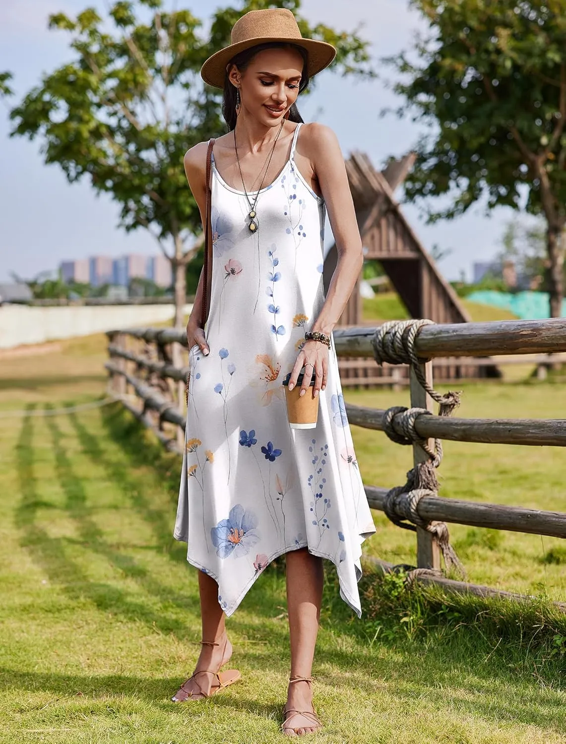 Zeagoo Women Midi Dress Bohemian Beach Cover Up Dress