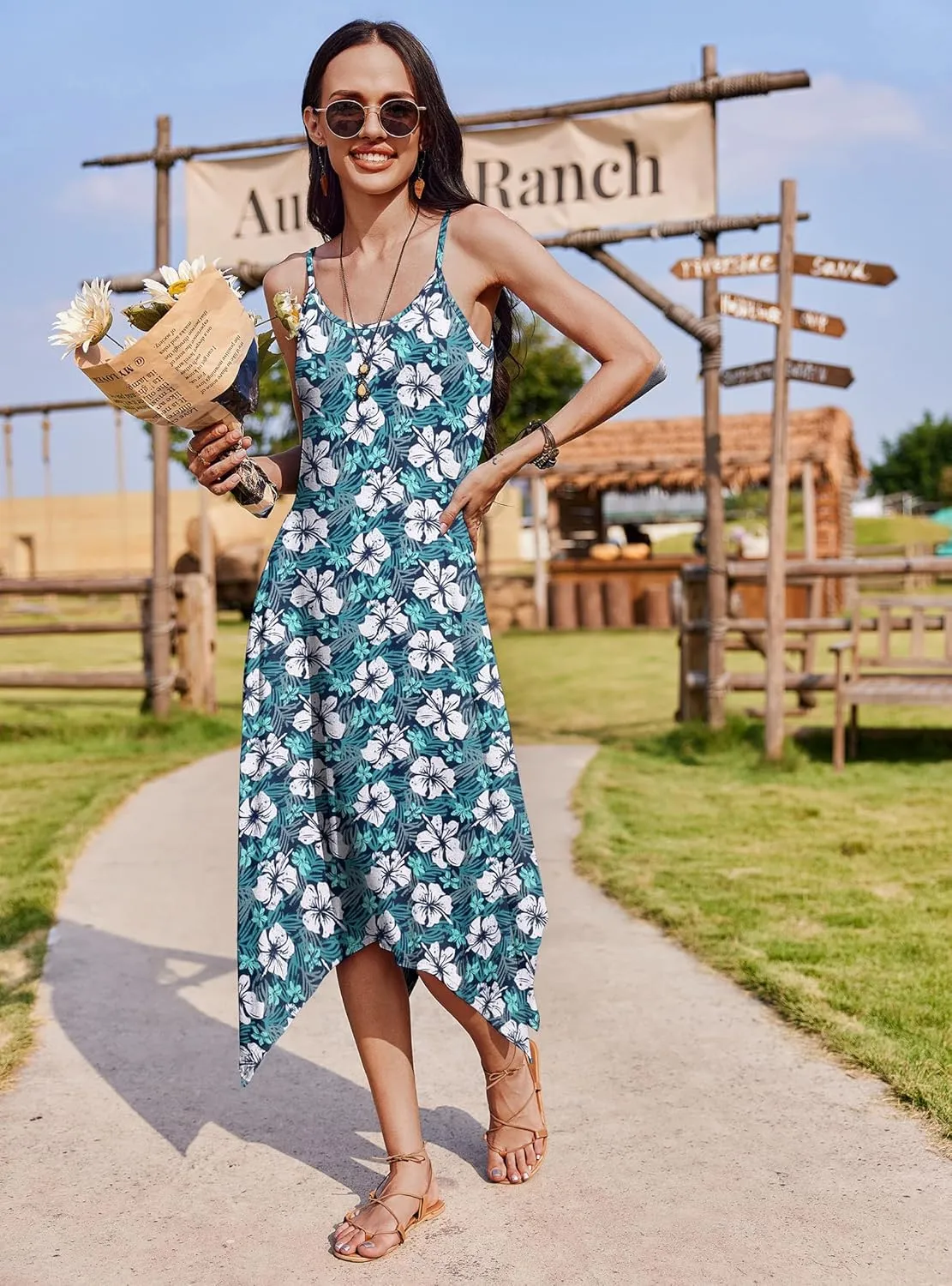 Zeagoo Women Midi Dress Bohemian Beach Cover Up Dress