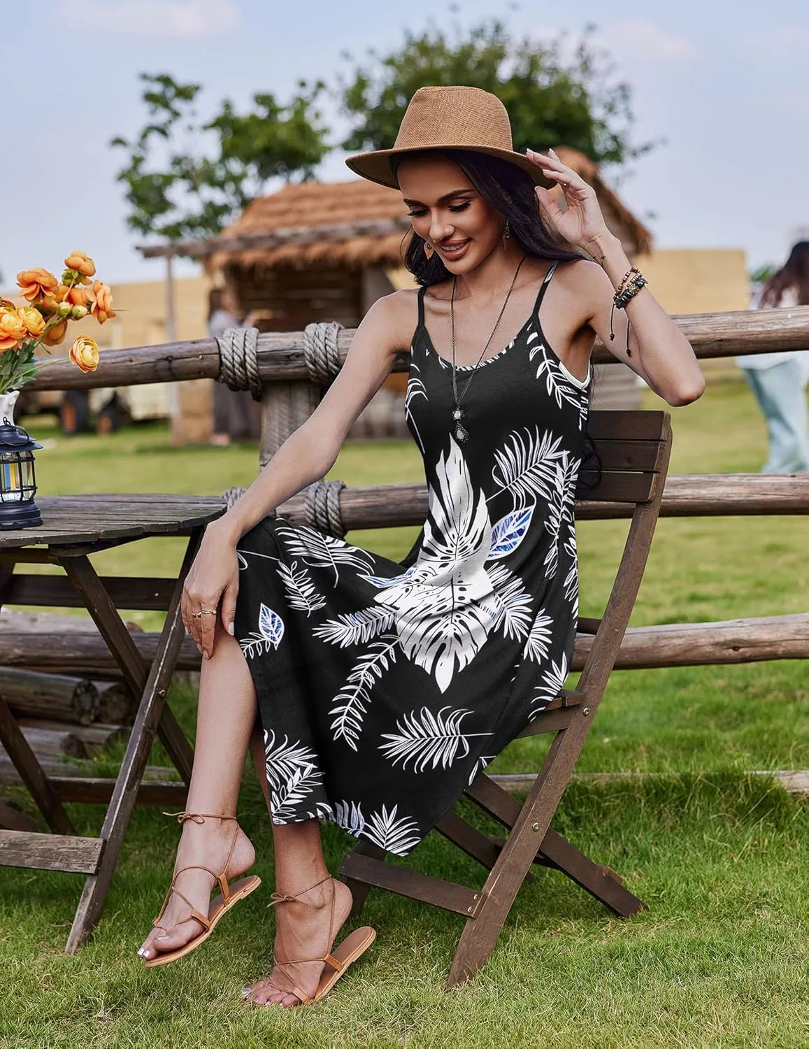 Zeagoo Women Midi Dress Bohemian Beach Cover Up Dress