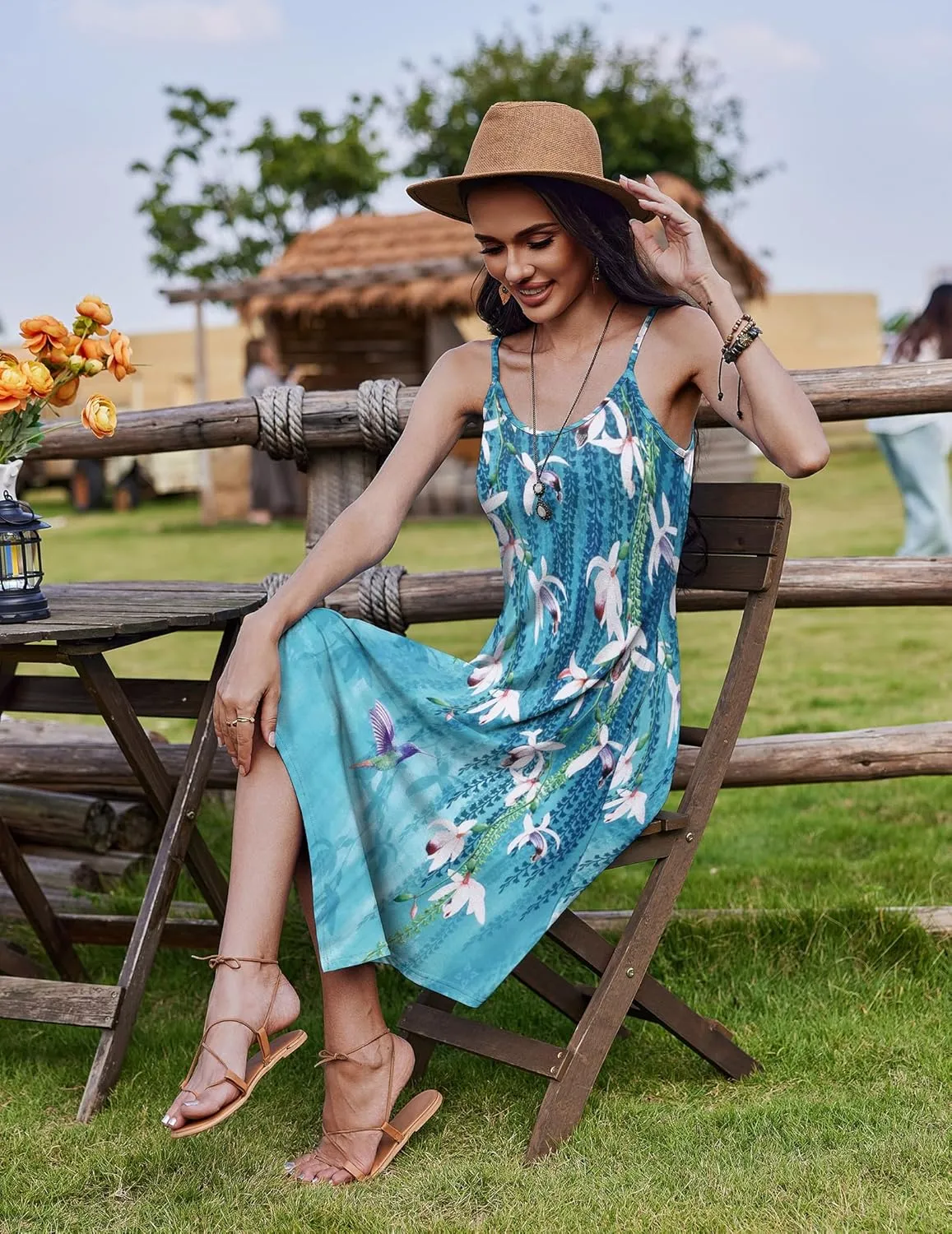 Zeagoo Women Midi Dress Bohemian Beach Cover Up Dress