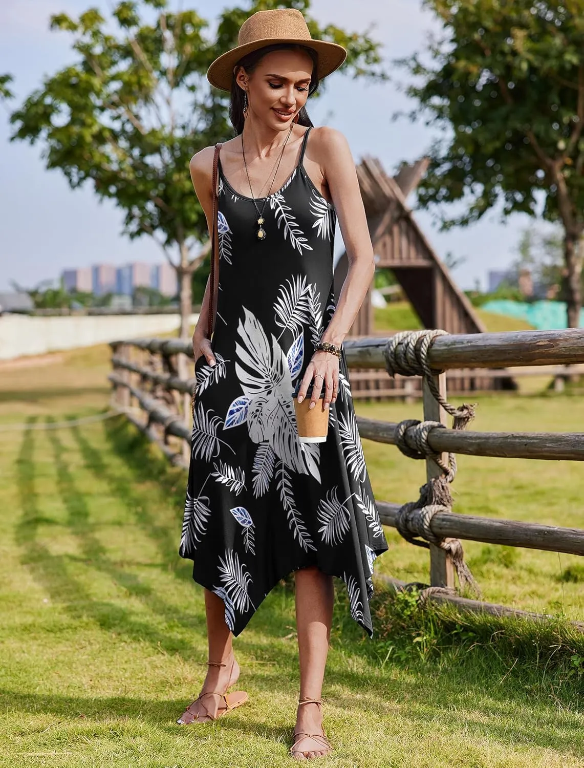 Zeagoo Women Midi Dress Bohemian Beach Cover Up Dress