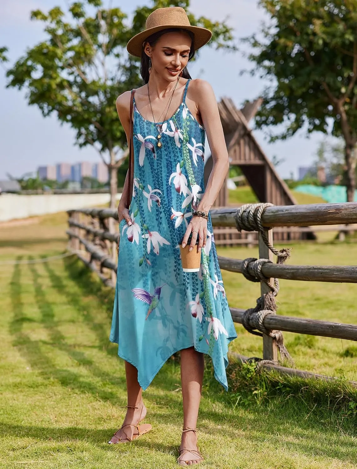 Zeagoo Women Midi Dress Bohemian Beach Cover Up Dress