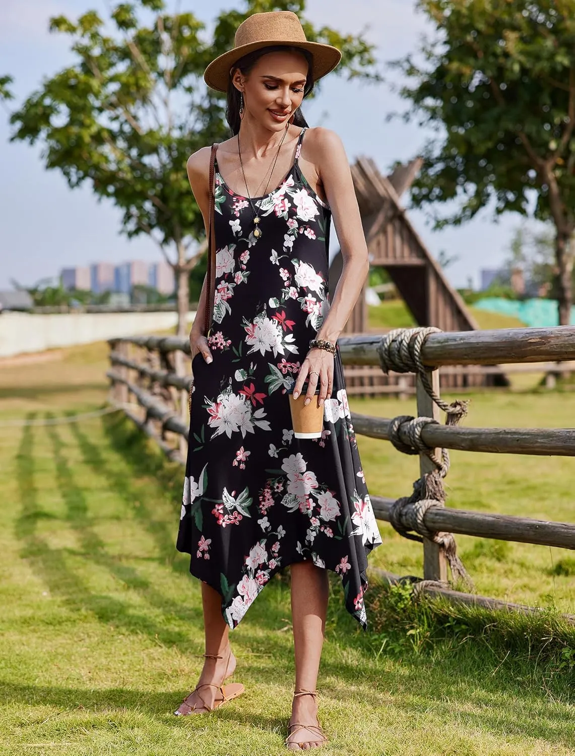 Zeagoo Women Midi Dress Bohemian Beach Cover Up Dress