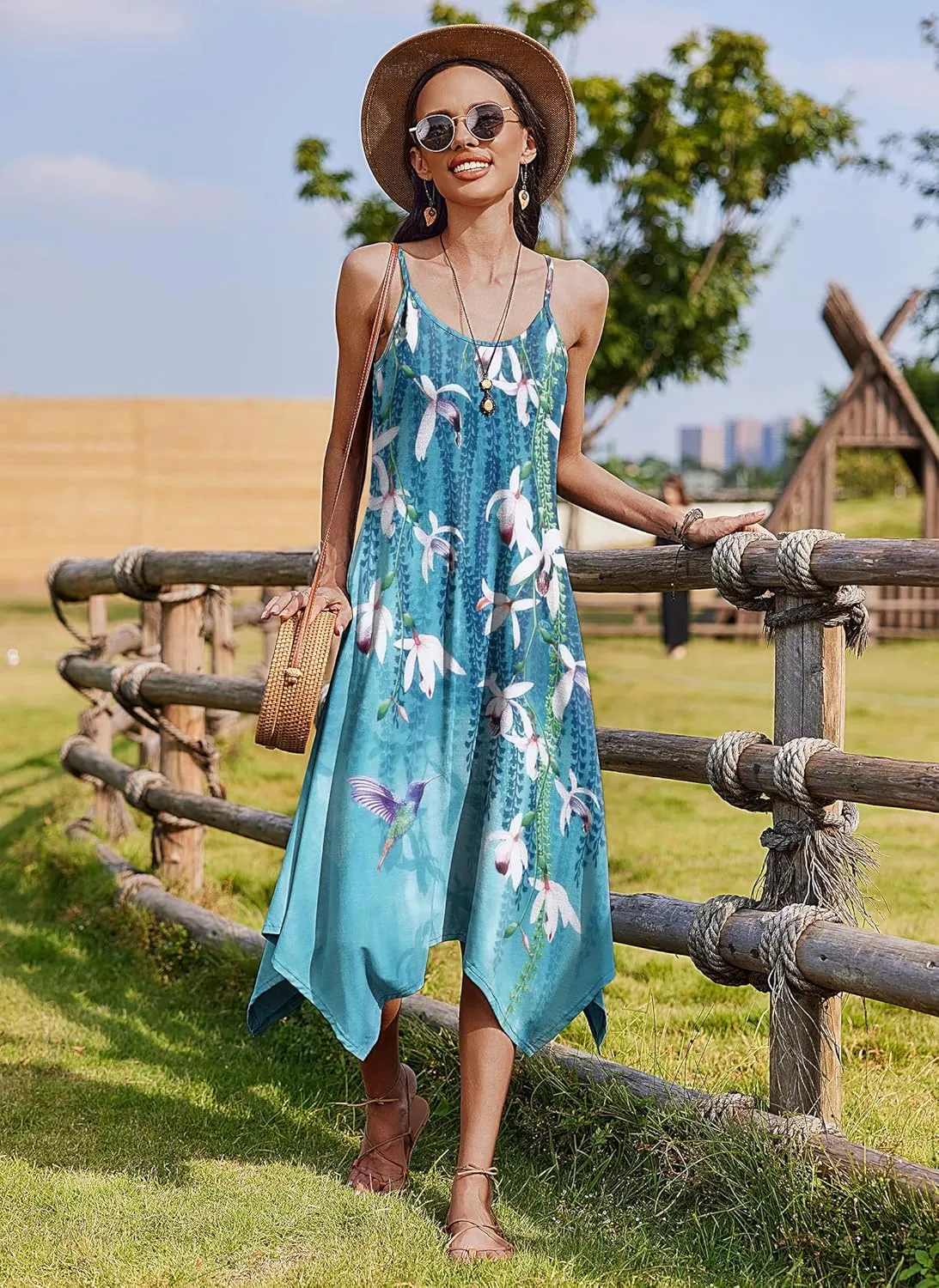 Zeagoo Women Midi Dress Bohemian Beach Cover Up Dress