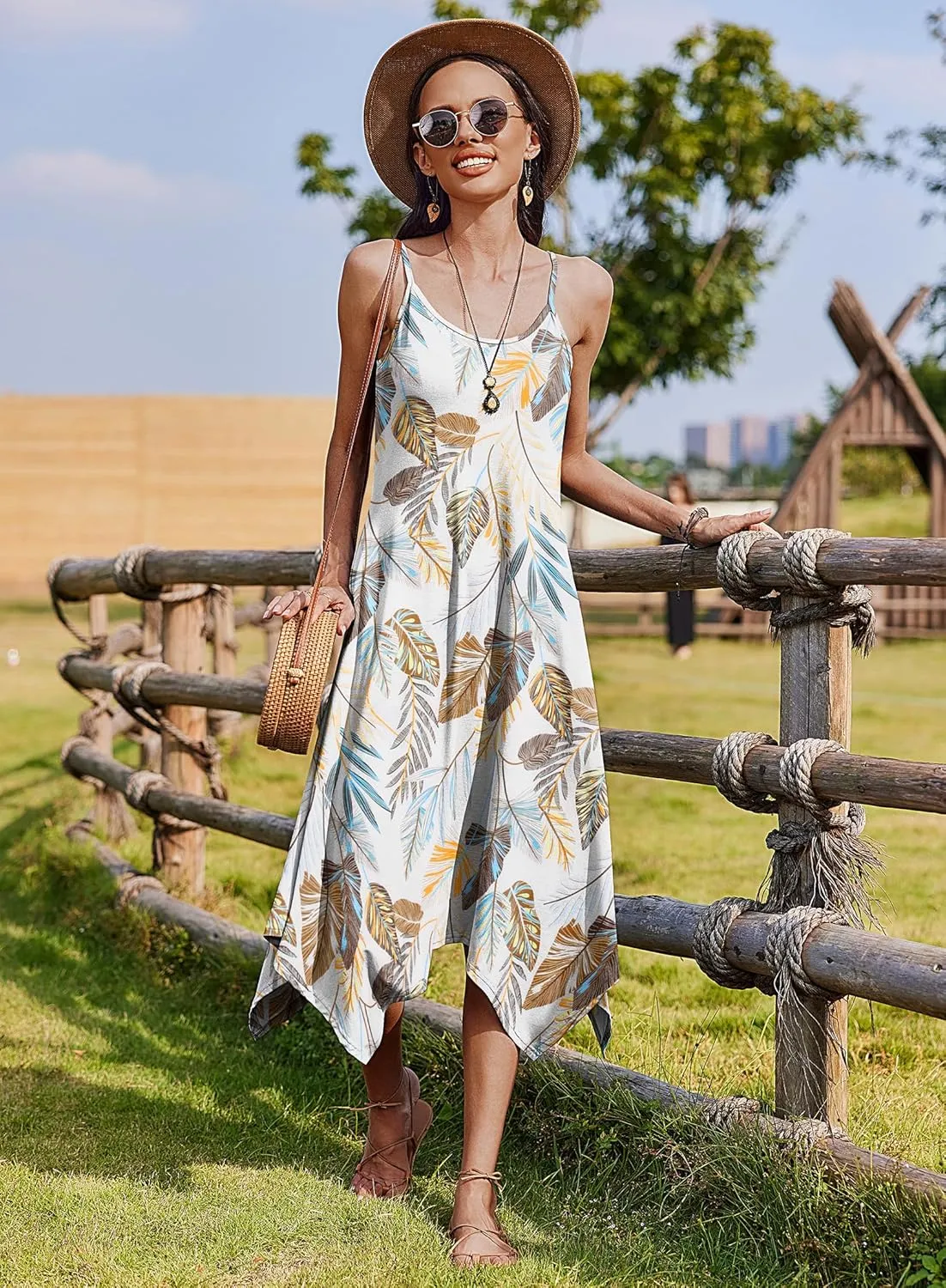 Zeagoo Women Midi Dress Bohemian Beach Cover Up Dress