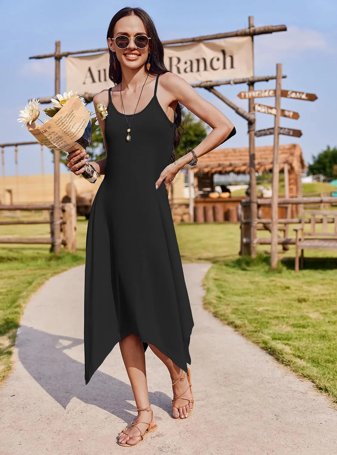 Zeagoo Women Midi Dress Bohemian Beach Cover Up Dress