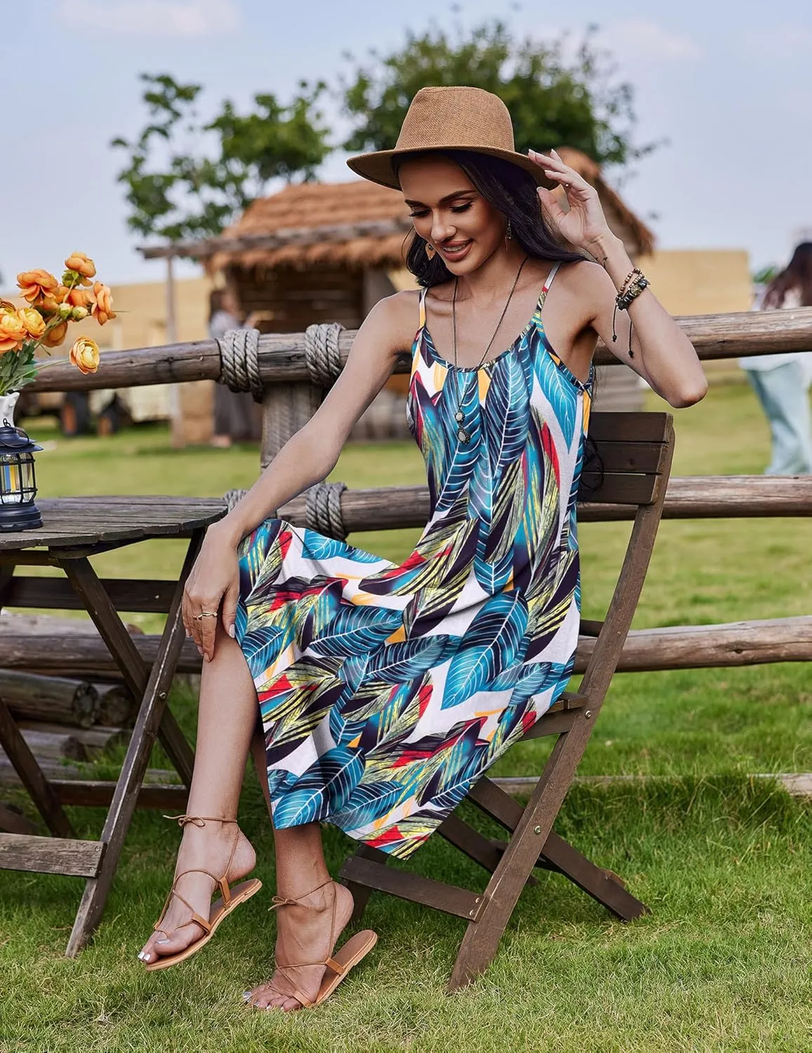 Zeagoo Women Midi Dress Bohemian Beach Cover Up Dress