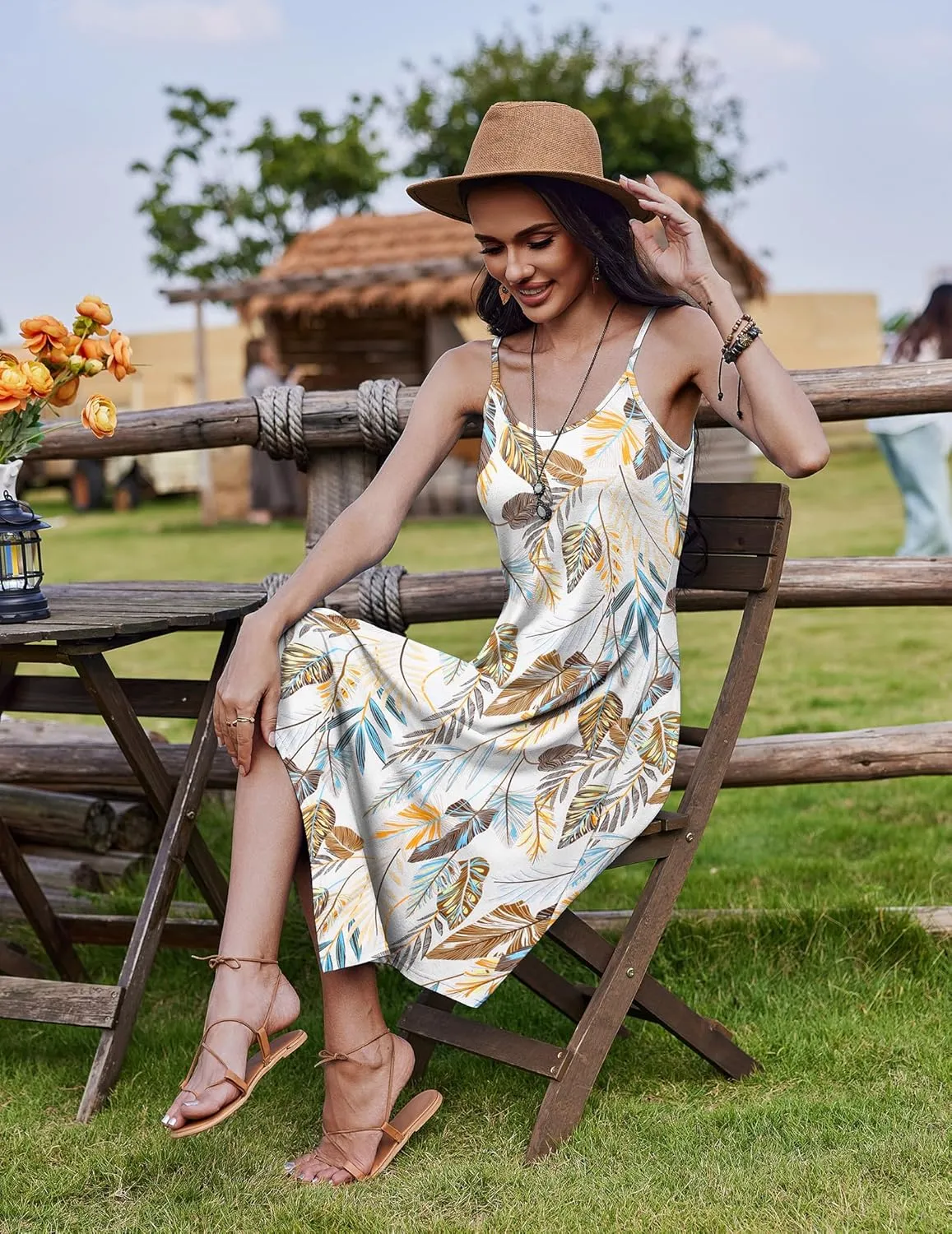 Zeagoo Women Midi Dress Bohemian Beach Cover Up Dress
