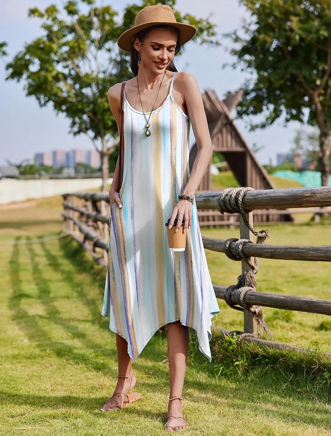 Zeagoo Women Midi Dress Bohemian Beach Cover Up Dress