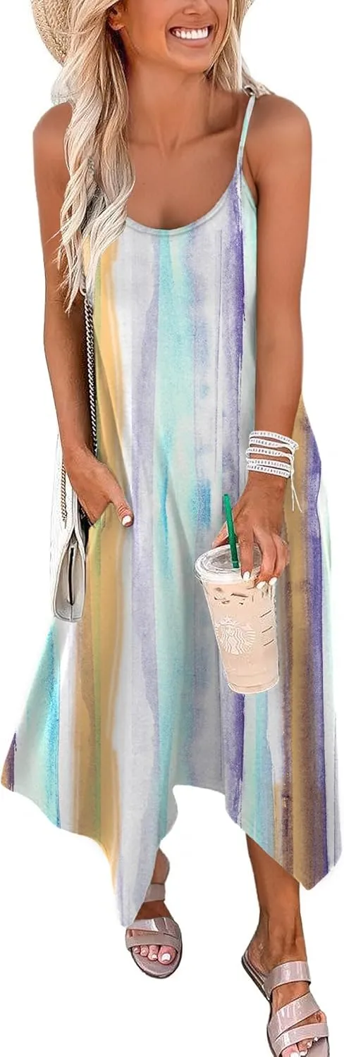Zeagoo Women Midi Dress Bohemian Beach Cover Up Dress