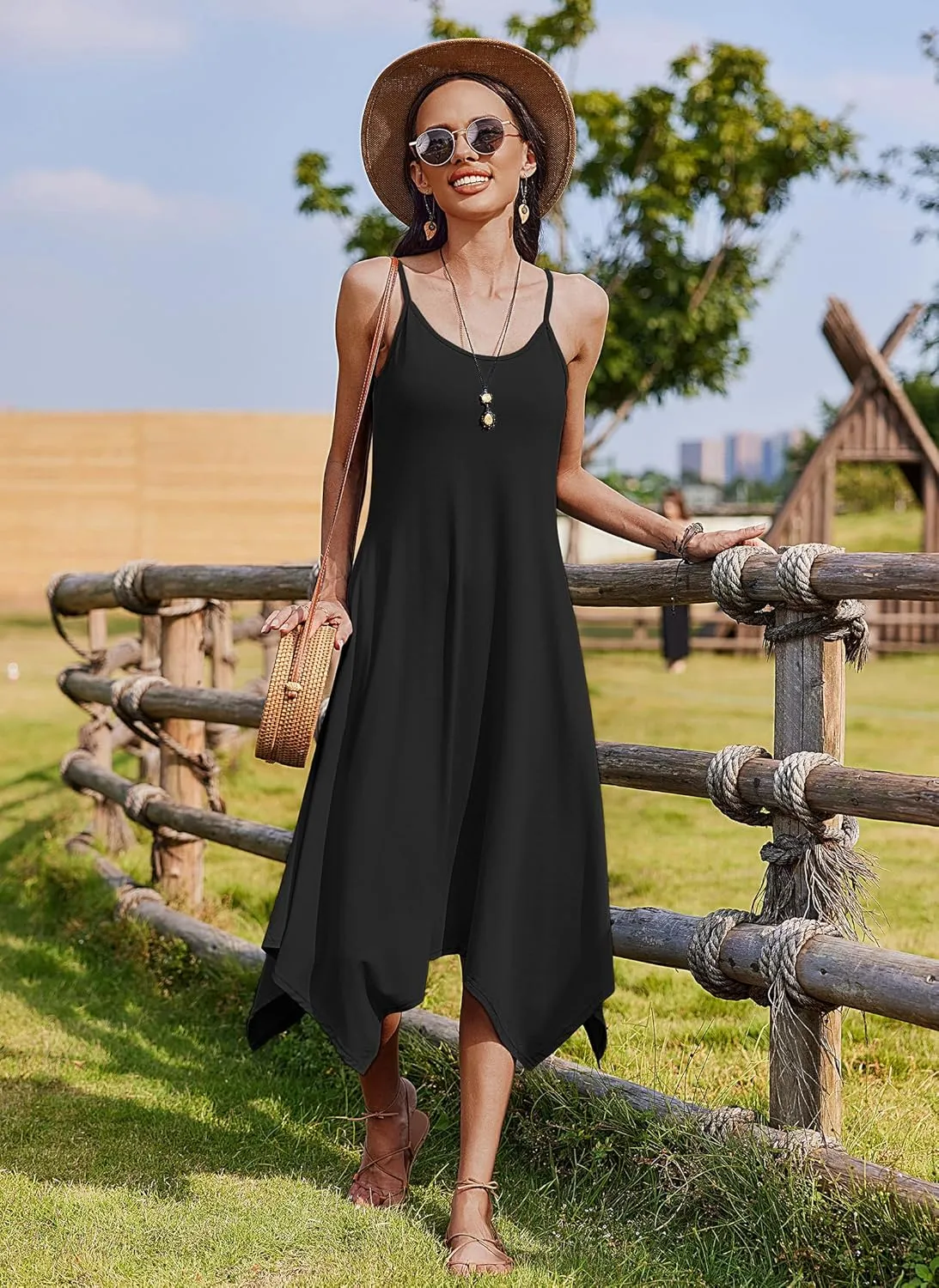 Zeagoo Women Midi Dress Bohemian Beach Cover Up Dress