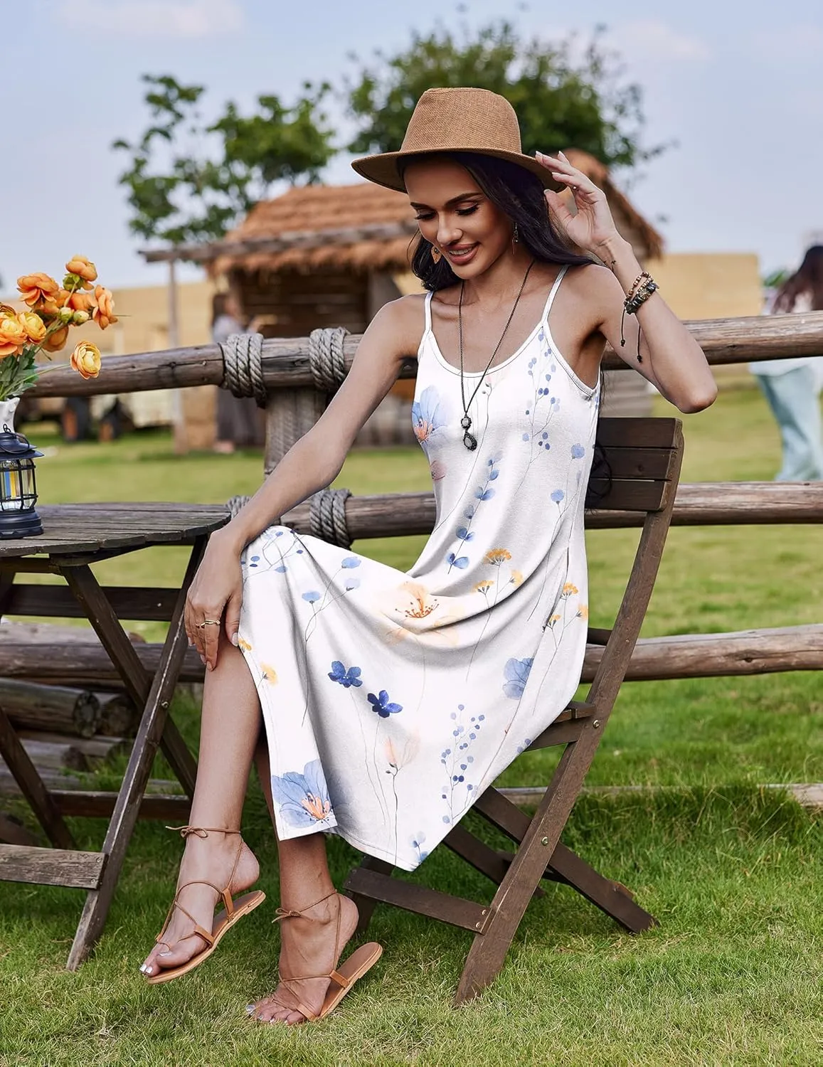 Zeagoo Women Midi Dress Bohemian Beach Cover Up Dress