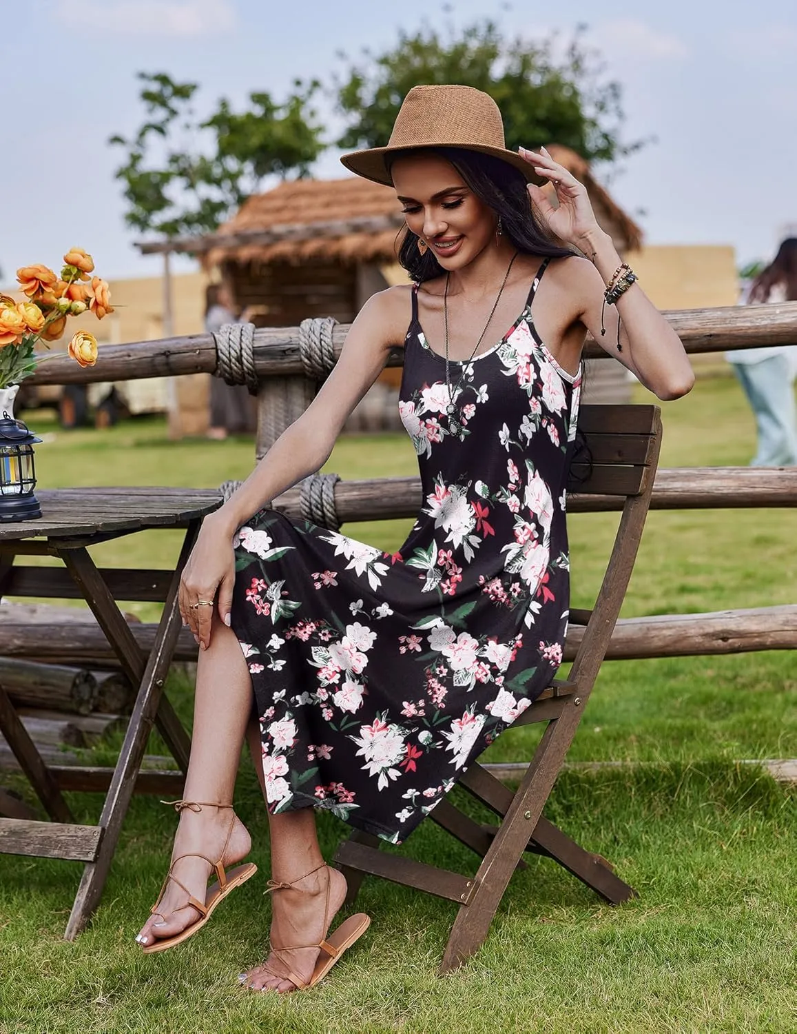 Zeagoo Women Midi Dress Bohemian Beach Cover Up Dress