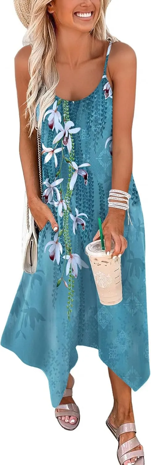 Zeagoo Women Midi Dress Bohemian Beach Cover Up Dress