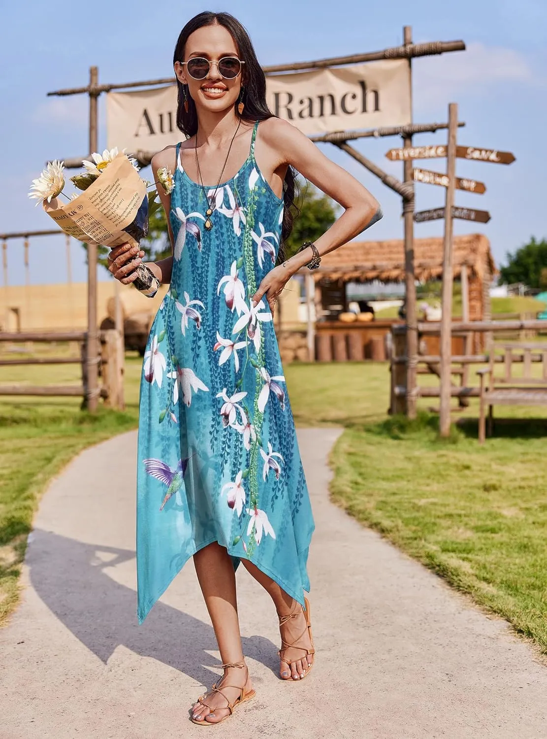 Zeagoo Women Midi Dress Bohemian Beach Cover Up Dress