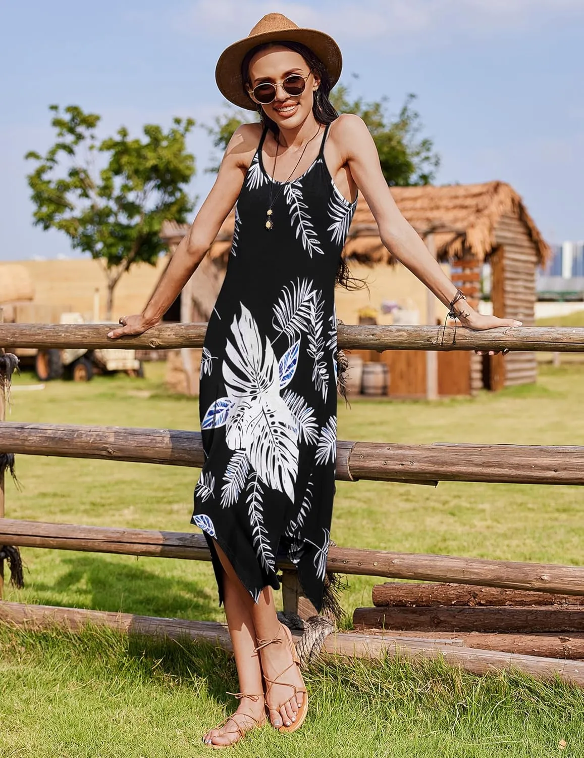 Zeagoo Women Midi Dress Bohemian Beach Cover Up Dress