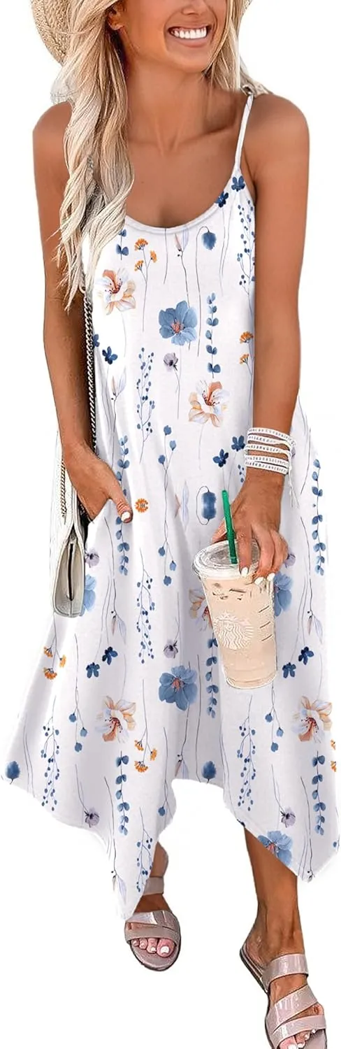 Zeagoo Women Midi Dress Bohemian Beach Cover Up Dress