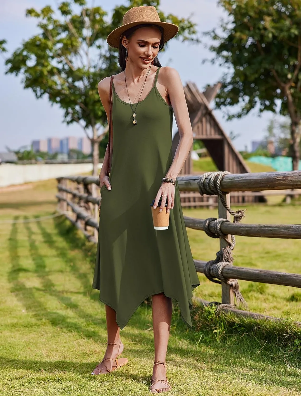 Zeagoo Women Midi Dress Bohemian Beach Cover Up Dress
