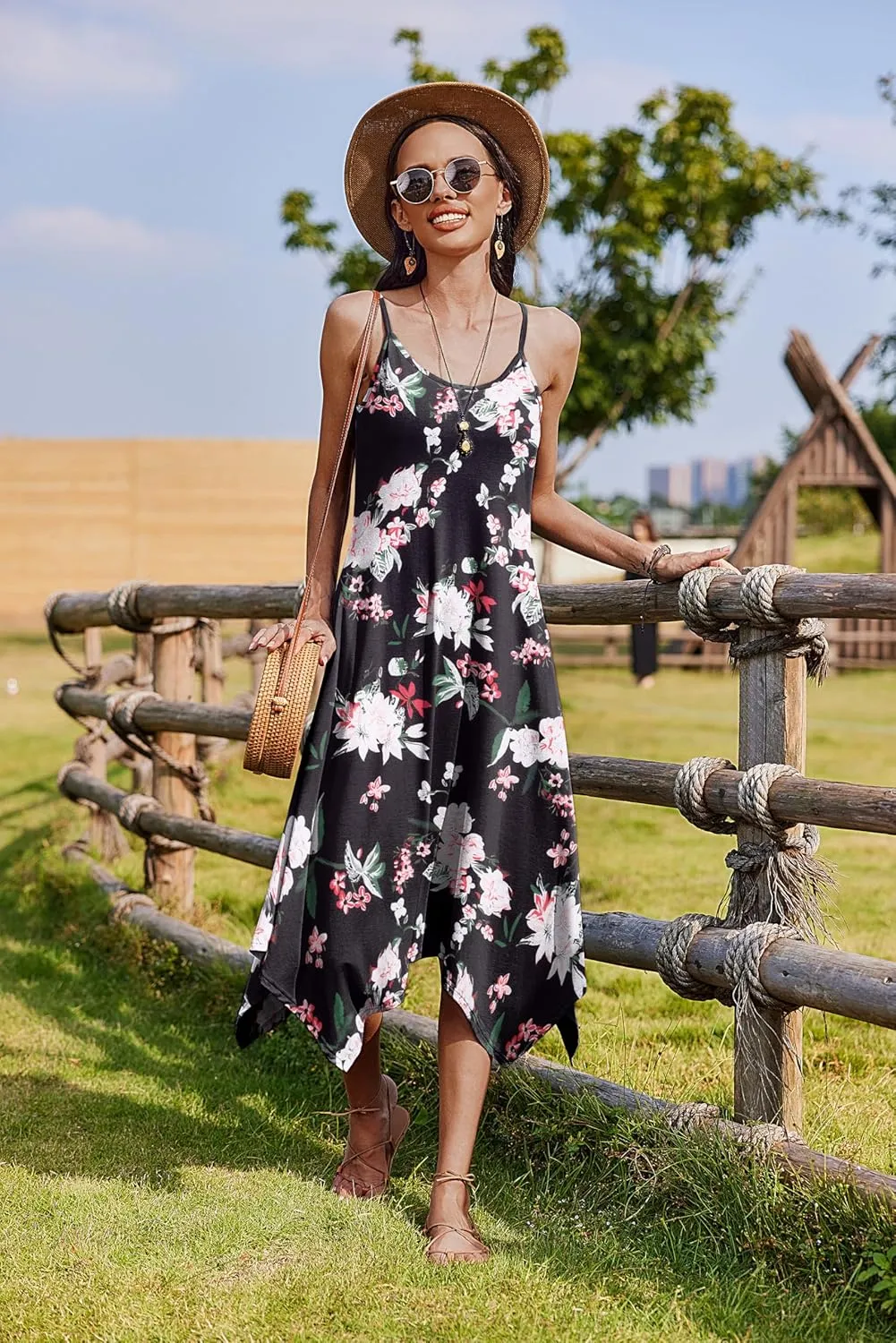 Zeagoo Women Midi Dress Bohemian Beach Cover Up Dress