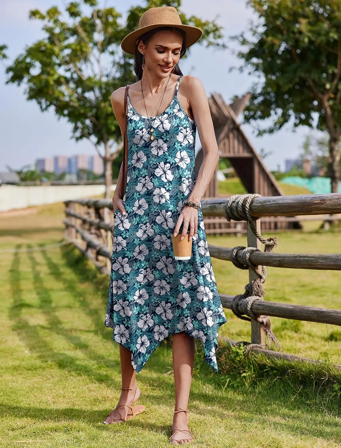 Zeagoo Women Midi Dress Bohemian Beach Cover Up Dress