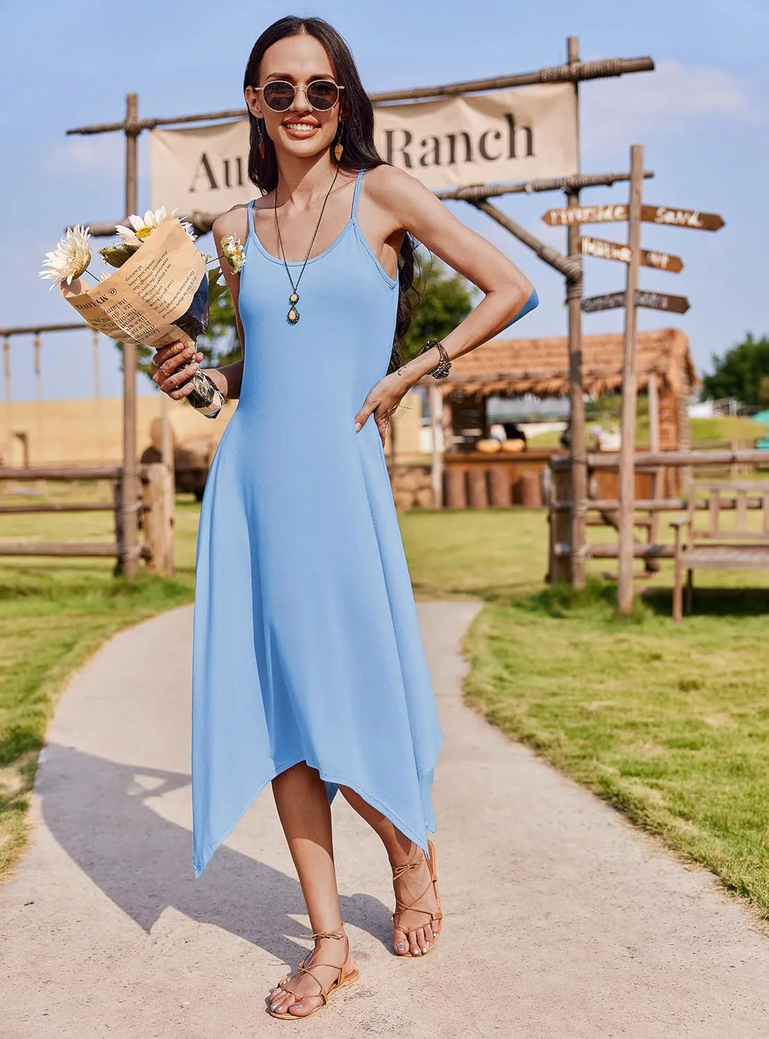 Zeagoo Women Midi Dress Bohemian Beach Cover Up Dress