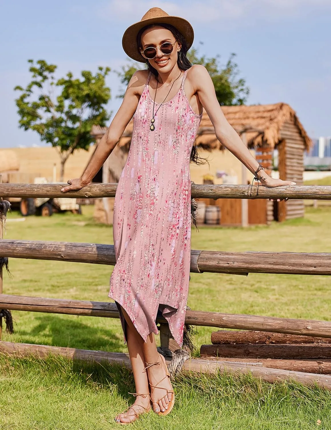 Zeagoo Women Midi Dress Bohemian Beach Cover Up Dress