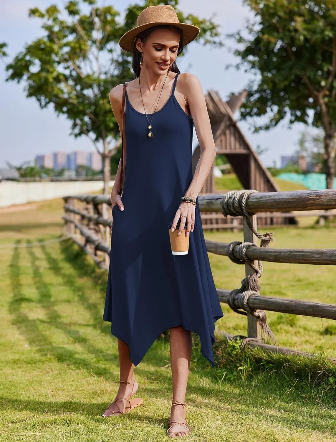 Zeagoo Women Midi Dress Bohemian Beach Cover Up Dress